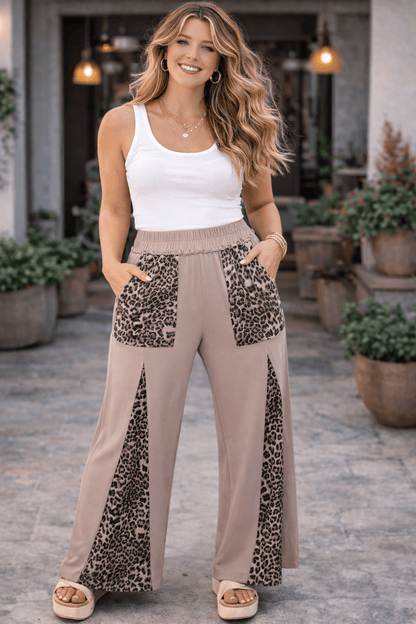 Mineral Wash Leopard Patchwork Wide Leg Pants