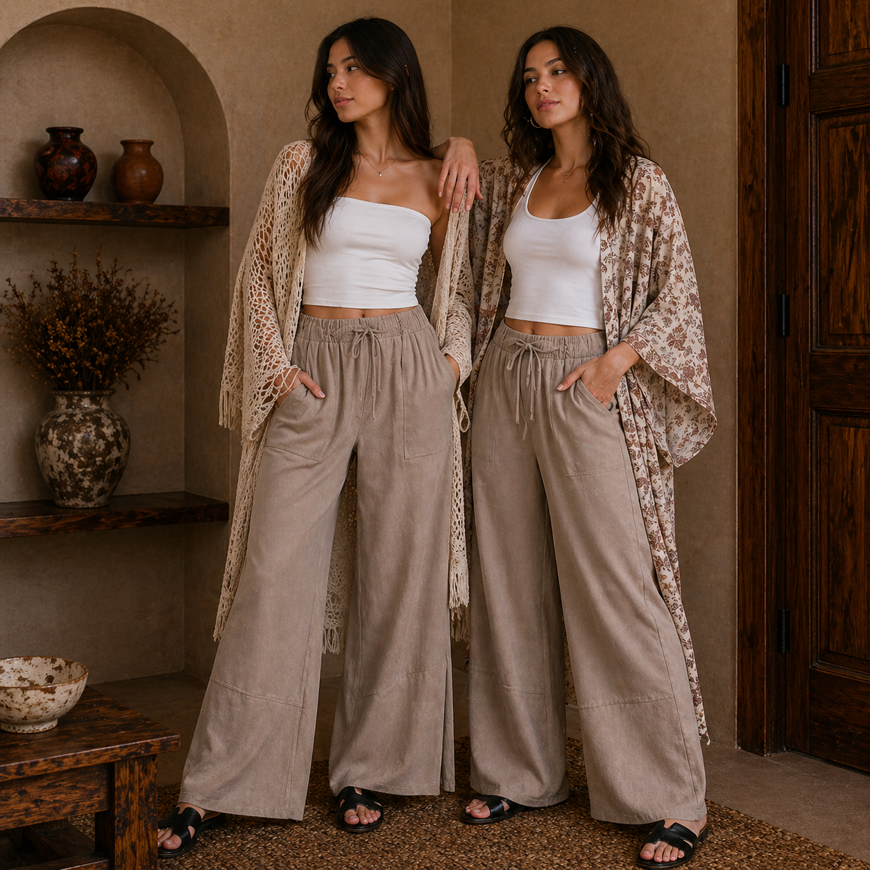 French Terry Exposed-seam Flare Hem Pants With Pockets