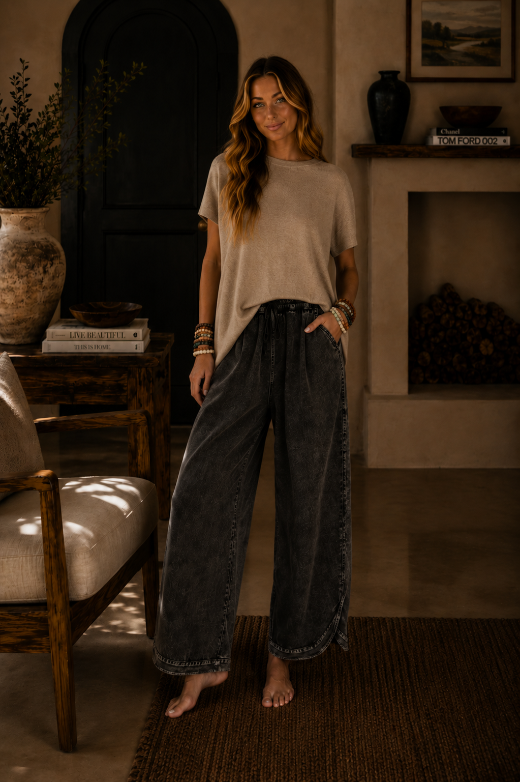 Vintage Wash Wide Leg Lounge Pants
