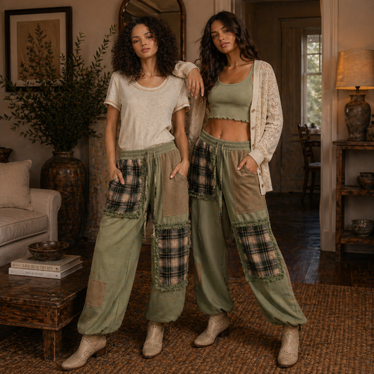 POL Plaid Contrast French Terry Jogger Pants