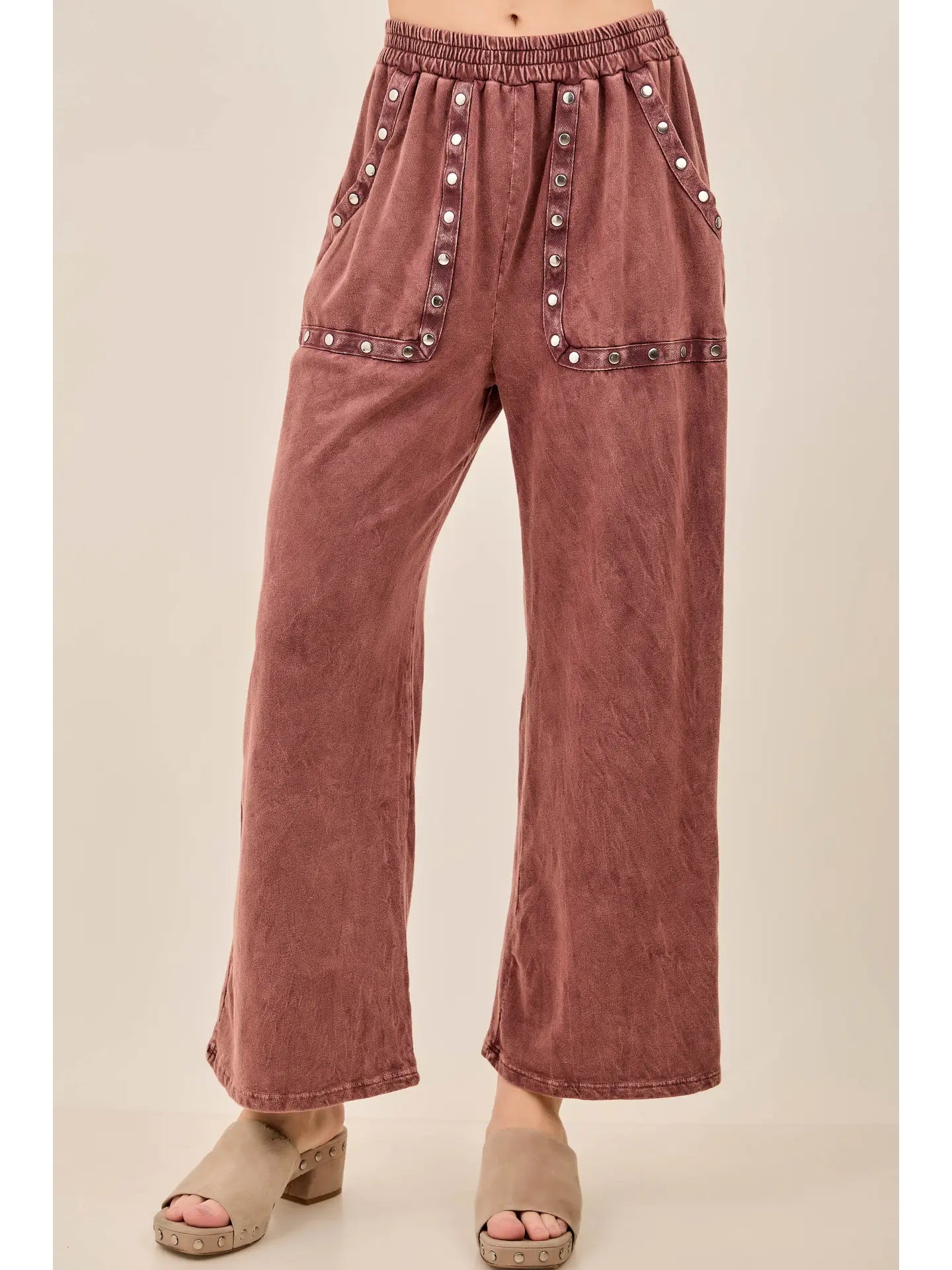 Cocoa Studded Chill Wideleg Pants