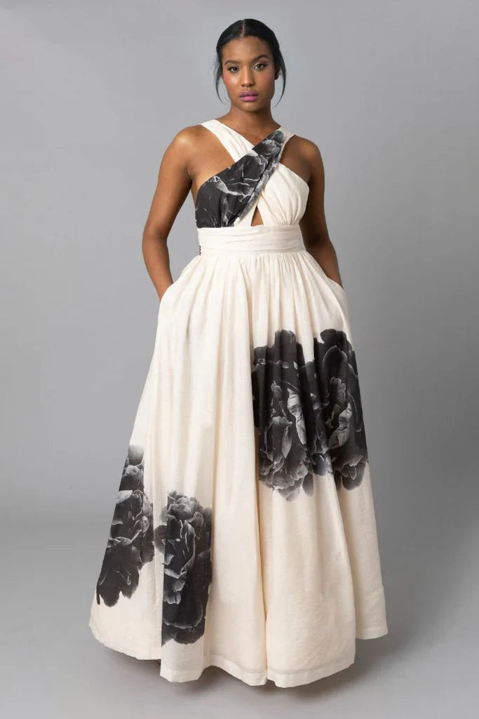 Chasing Dawn Halter Maxi - Black Peony