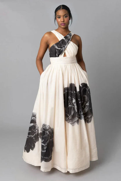 Chasing Dawn Halter Maxi - Black Peony