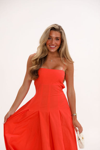 Bandeau Spaghetti Strap Maxi - Spiced Coral