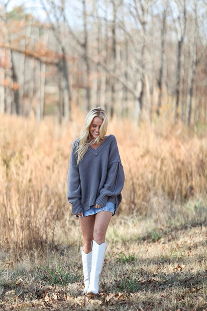 Alli V Neck Sweater - Titan FREE PEOPLE