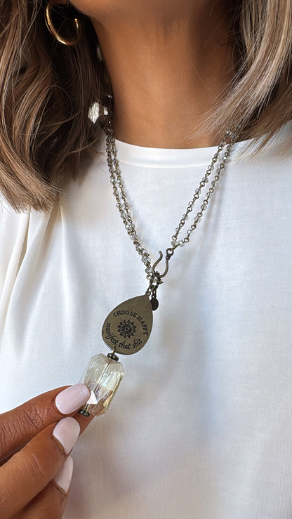 Choose Happy Engraved Necklace, Bronze