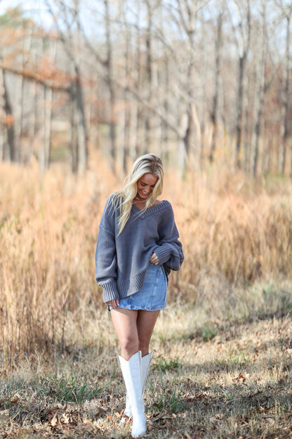 Alli V Neck Sweater - Titan FREE PEOPLE