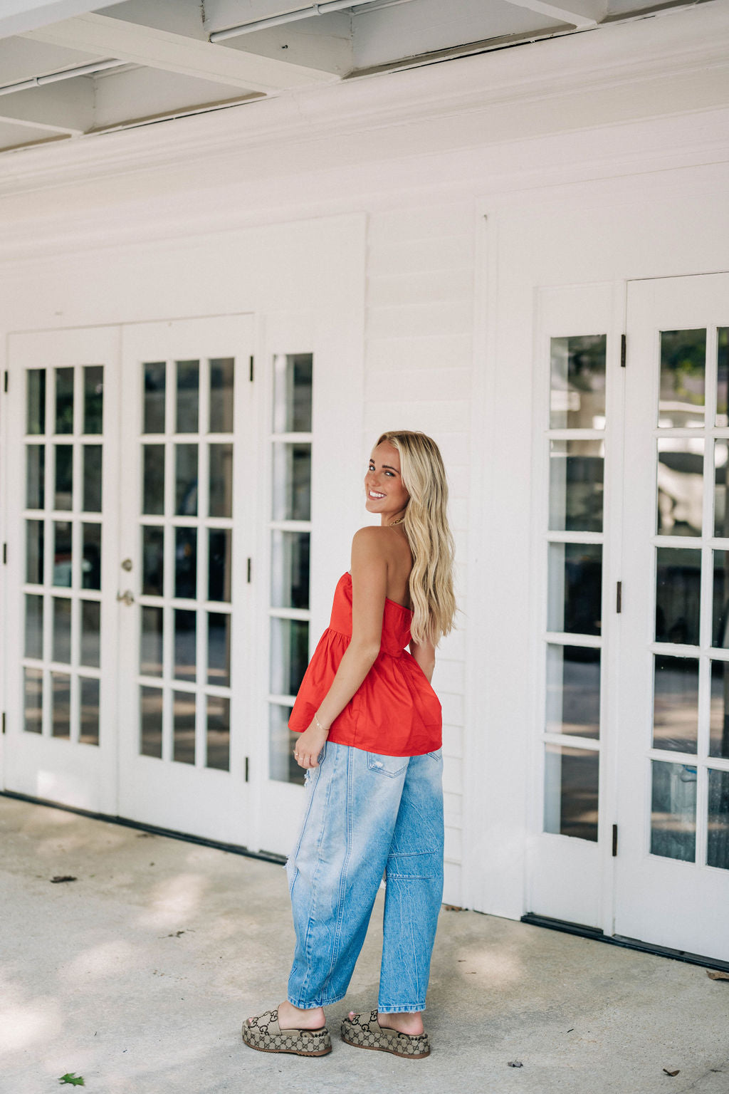 Good Luck Mid-Rise Barrel Jeans - Barnyard Blue FREE PEOPLE