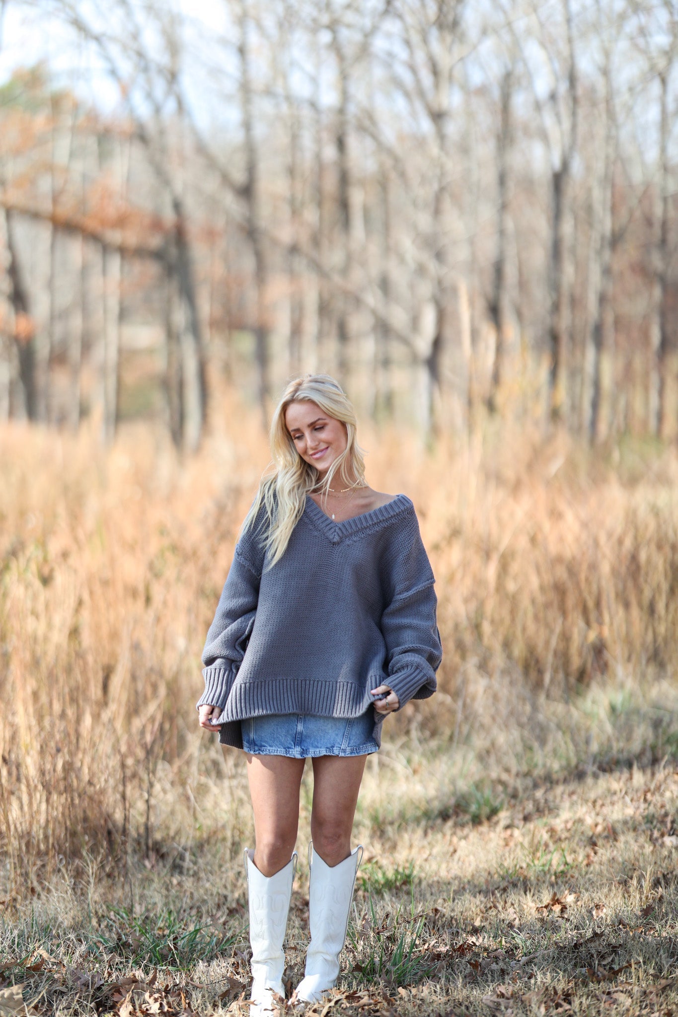Alli V Neck Sweater - Titan FREE PEOPLE