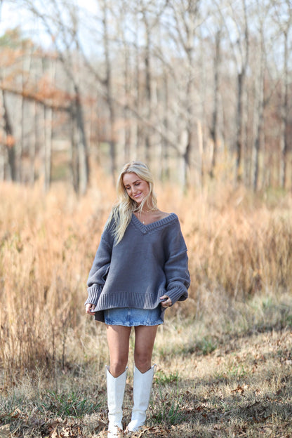 Alli V Neck Sweater - Titan FREE PEOPLE