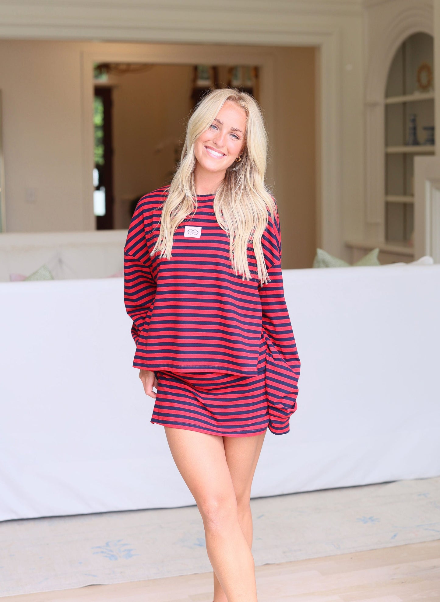 Coco Mini Skirt - Navy/Cherry Stripe