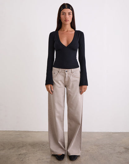 Low Rise Roomy Jeans in Pebble
