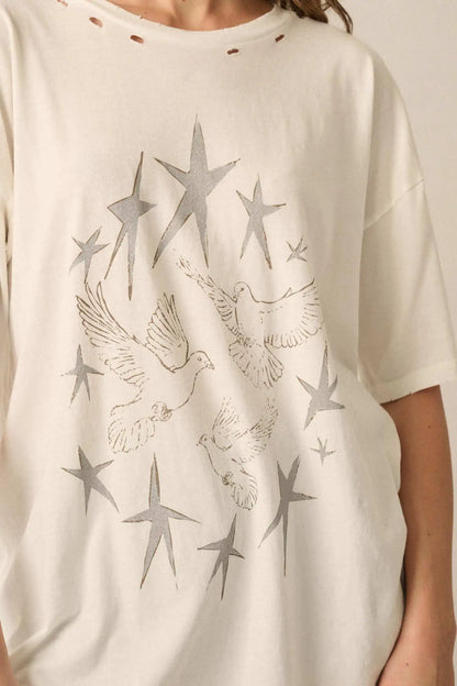When Doves Fly Distressed Oversize Graphic Tee