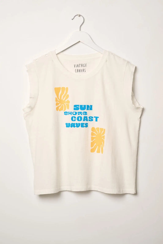 Sun Shore Coast Waves Sleeveless Graphic Tee
