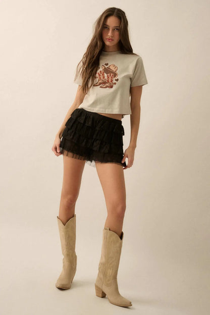 Western Hearts Cropped Graphic Baby Tee