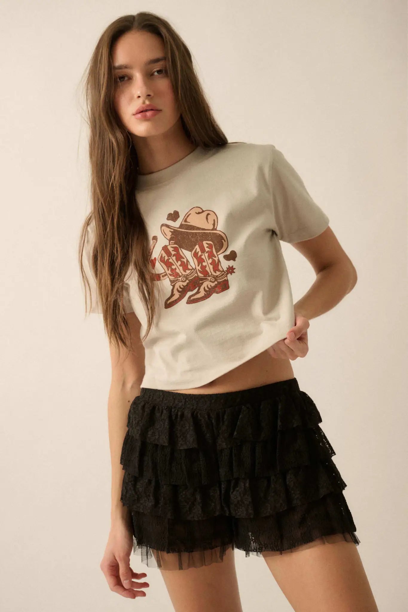 Western Hearts Cropped Graphic Baby Tee