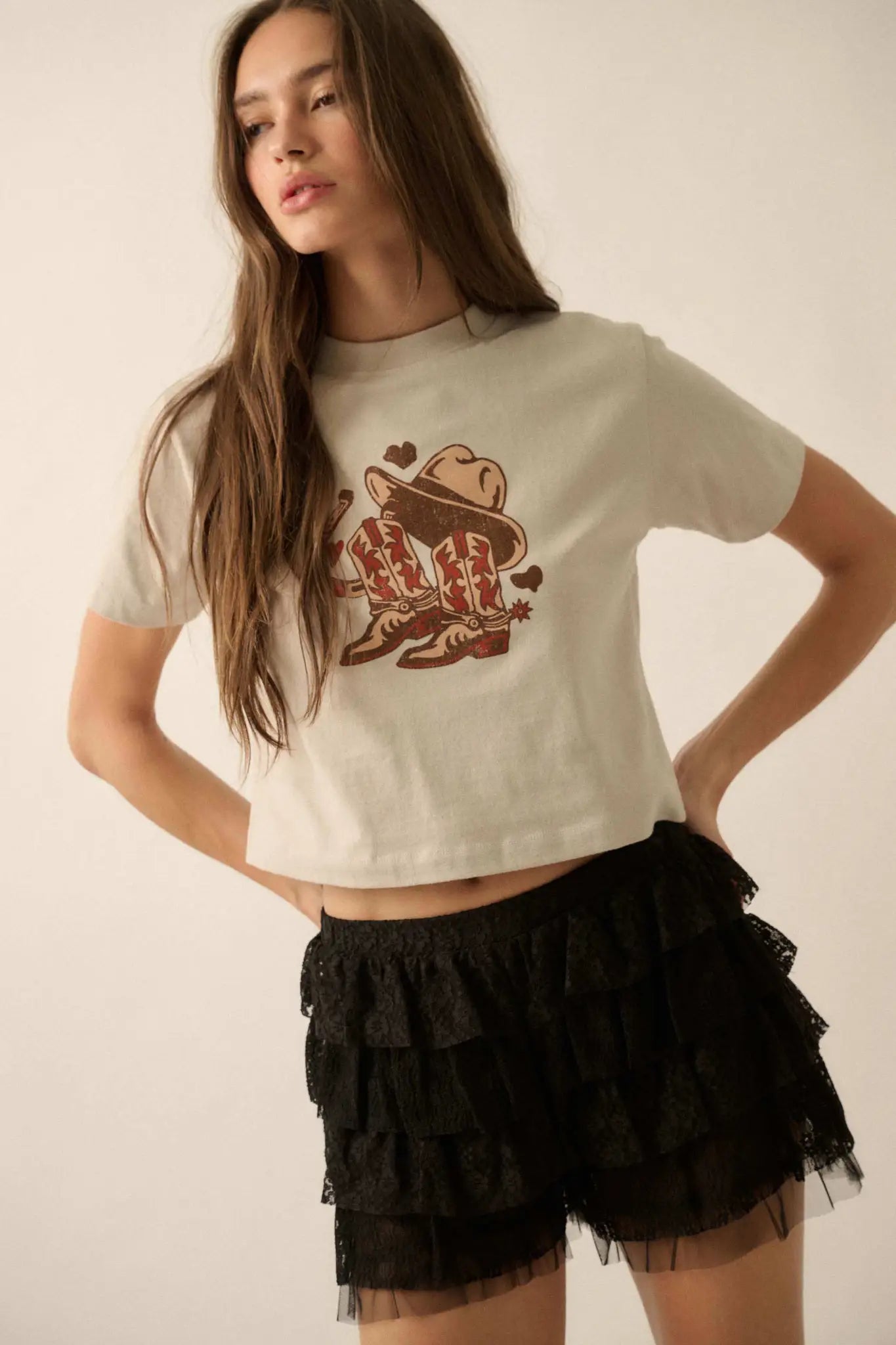 Western Hearts Cropped Graphic Baby Tee