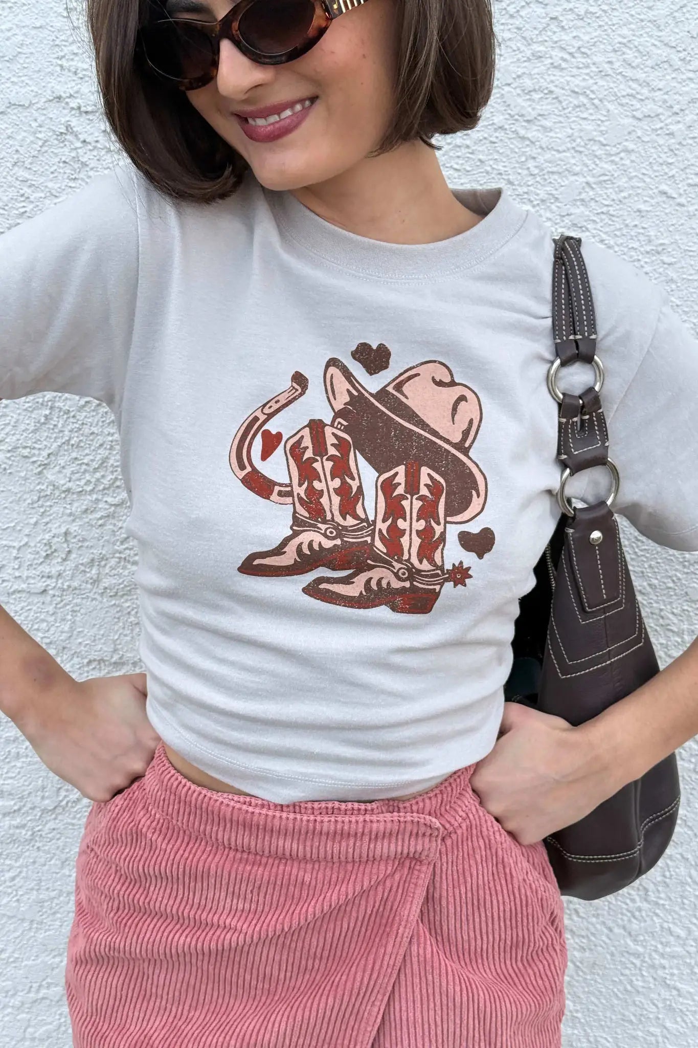 Western Hearts Cropped Graphic Baby Tee