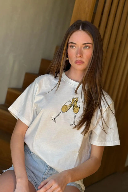 Champagne Toast Vintage-Print Graphic Tee