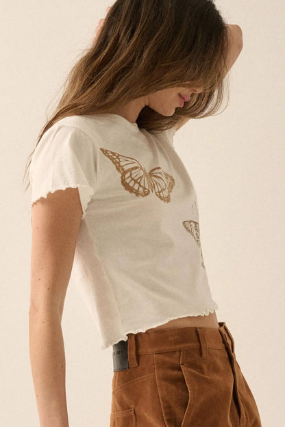 Butterfly Flight Lettuce-Edge Graphic Baby Tee