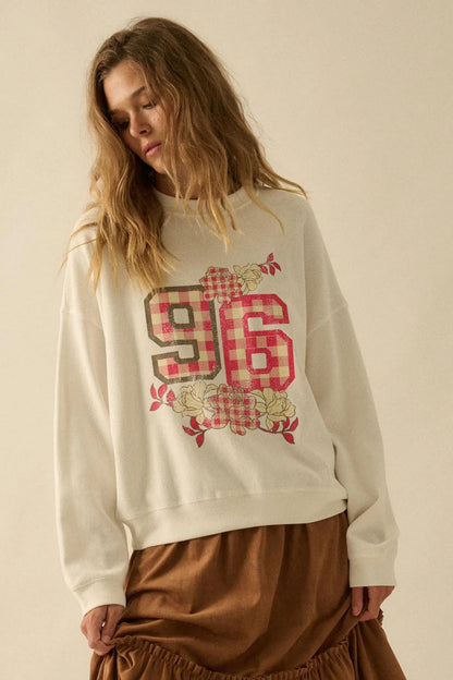 96 Vintage-Print Oversize Thermal Graphic Top