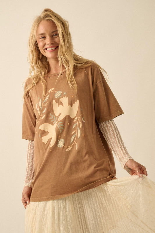 Wings of Peace Distressed Oversize Graphic Tee