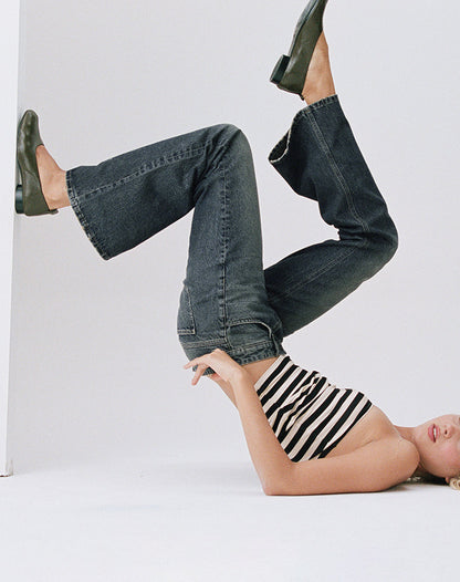 Extra Low Rise Flare Jeans in Dirty Green