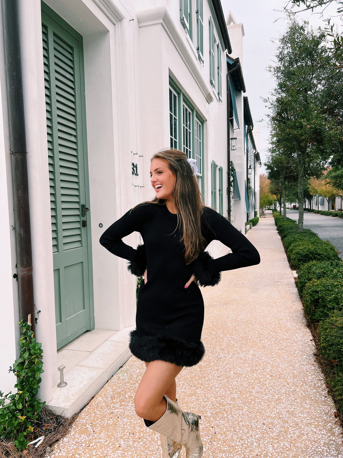 Fran Fur Mini Dress - Black