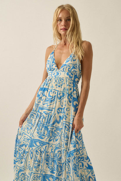 Nomadic Soul Abstract Floral-Print Halter Maxi Dress