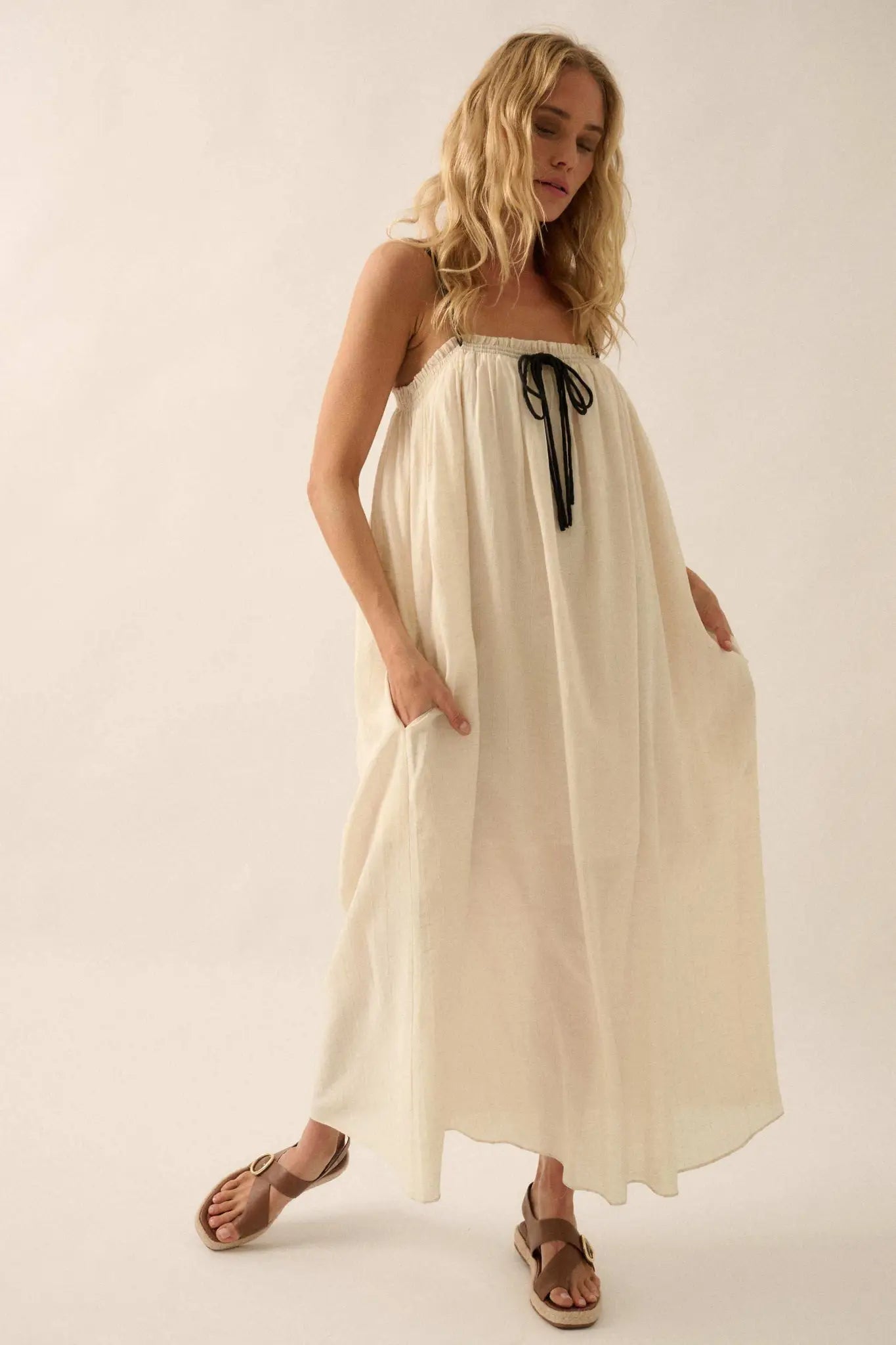 Finding Freedom Tonal-Stripe Trapeze Maxi Dress