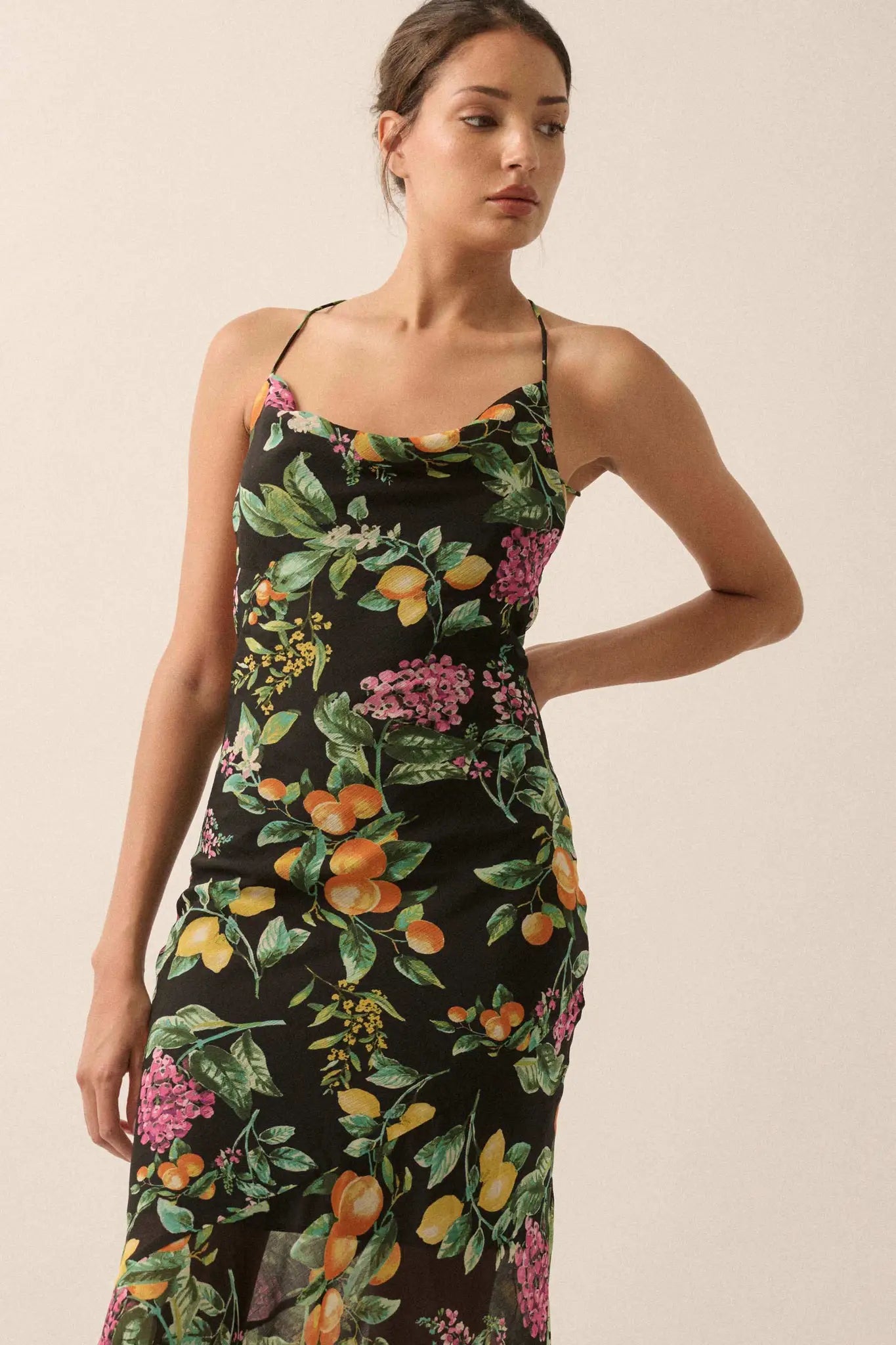 Sweet Succulence Fruit-Print Open-Back Maxi Dress