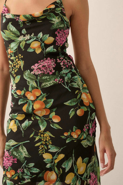 Sweet Succulence Fruit-Print Open-Back Maxi Dress