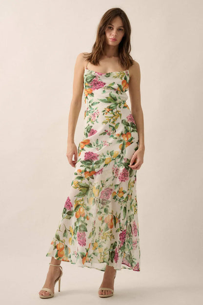 Sweet Succulence Fruit-Print Open-Back Maxi Dress