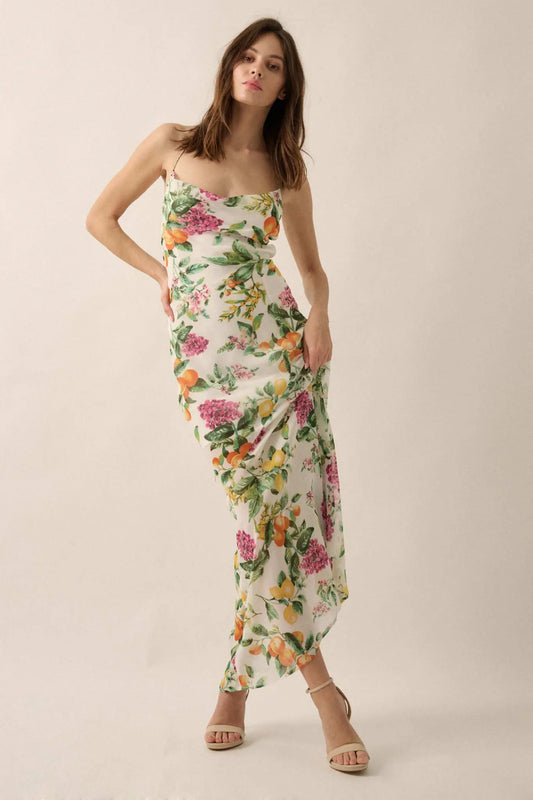 Sweet Succulence Fruit-Print Open-Back Maxi Dress