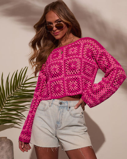 Elisa Knit Crochet Long Sleeve Top