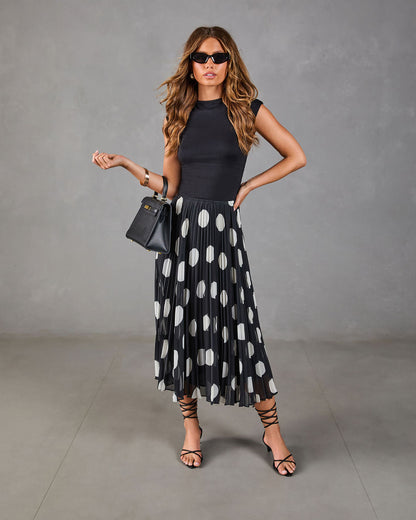 Evening Icon Pleated Polka Dot Midi Skirt