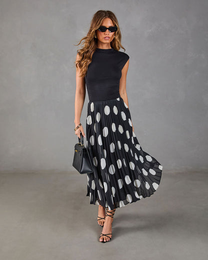 Evening Icon Pleated Polka Dot Midi Skirt