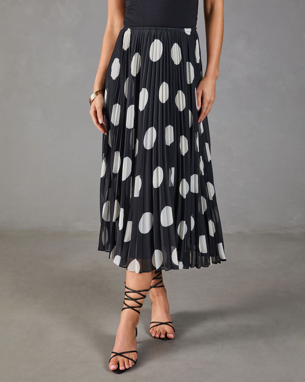 Evening Icon Pleated Polka Dot Midi Skirt
