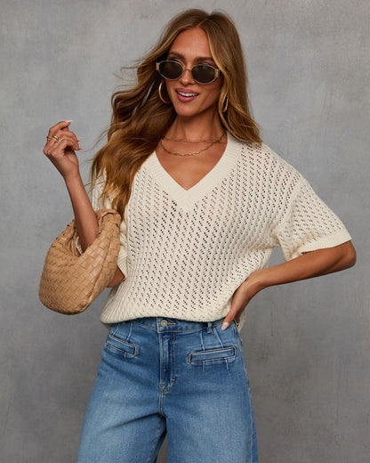 Catch Me At The Sandbar Knit Cotton Blend Top