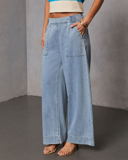 Bobi Relaxed Mid Rise Elastic Waistband Pull On Jeans
