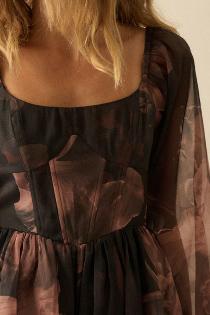 Rich Blossoms Floral Organza Corset Romper Dress