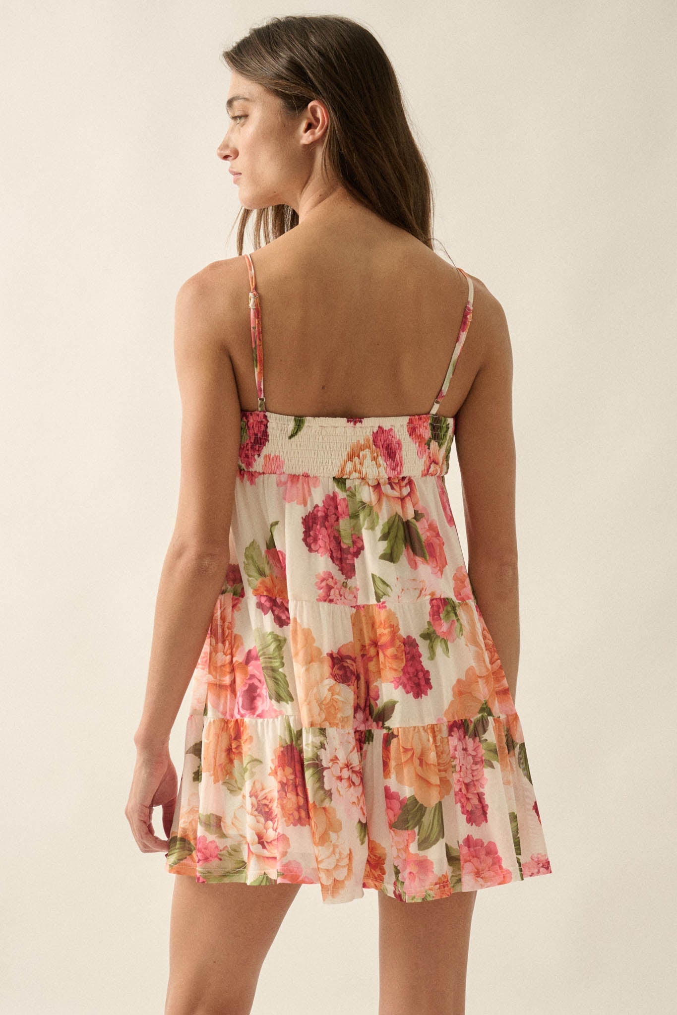 Enchanted Garden Floral Mesh Tiered Babydoll Romper