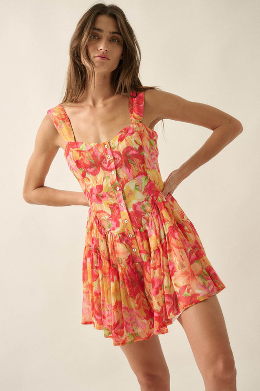 Blooming Citrine Floral Chiffon Tiered Ruffle Romper