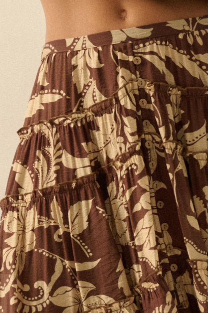 Bohemian Bouquet Floral Chiffon Tiered Maxi Skirt