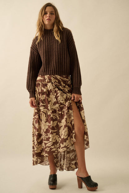 Bohemian Bouquet Floral Chiffon Tiered Maxi Skirt