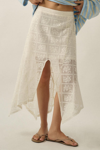 Free Your Soul Floral Lace Handkerchief Midi Skirt