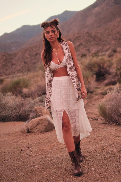Free Your Soul Floral Lace Handkerchief Midi Skirt