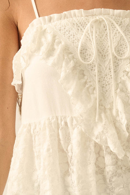 Frill Seeker Ruffled Floral Lace Babydoll Cami Top