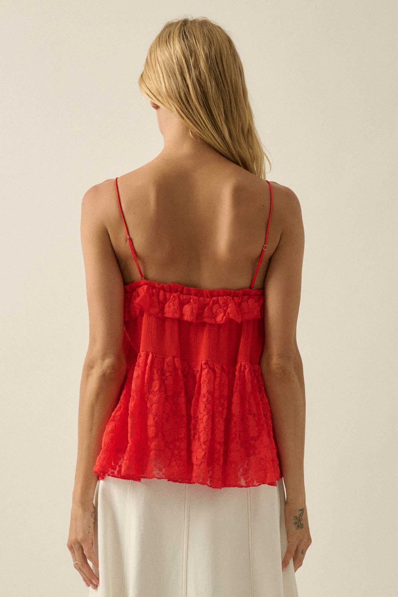 Frill Seeker Ruffled Floral Lace Babydoll Cami Top