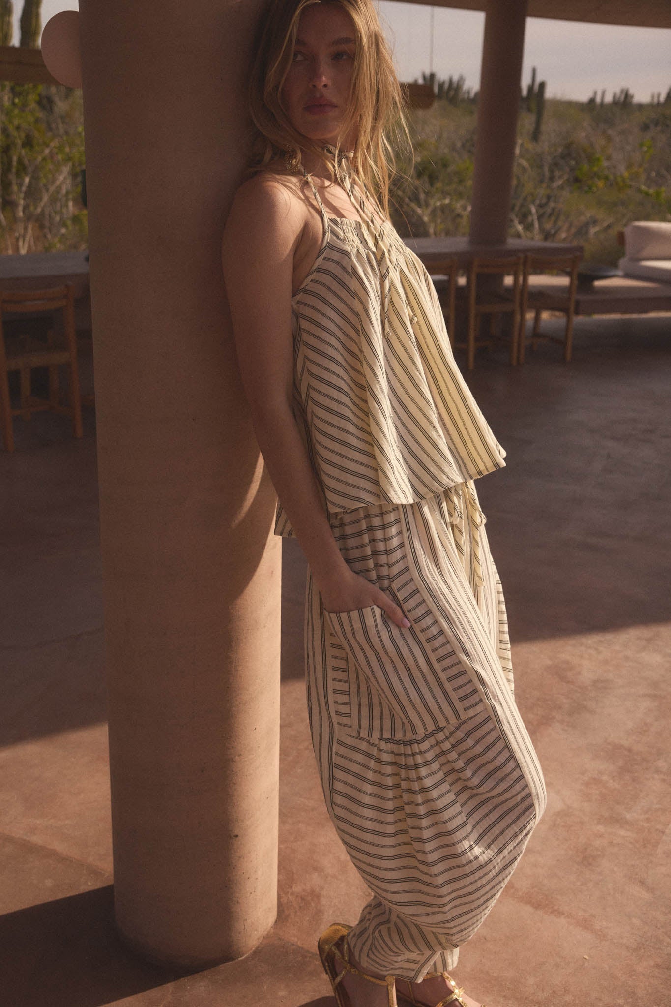 Coast Line Striped Cotton A-Line Halter Top